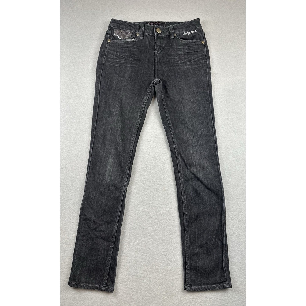 Baby Phat Jeans Girls 14 Black Bootcut Y2K Logo Rhinestone Denim